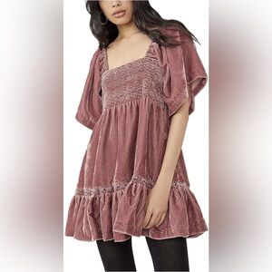 Free People Easy to Love Velvet Mini Dress in Mauve